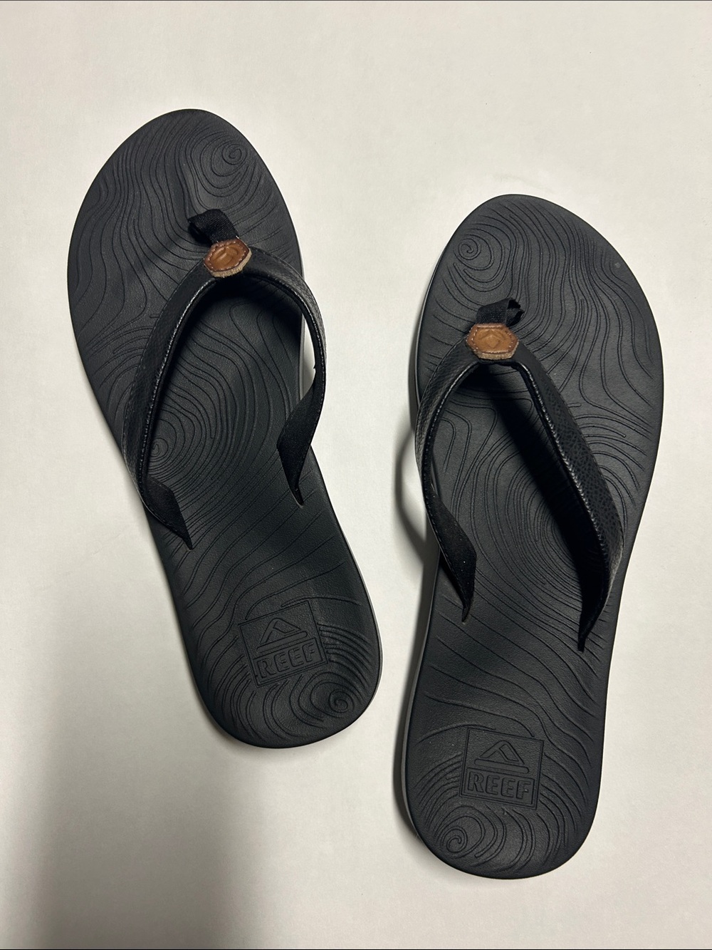 Reef Men's Black Flip Flops with Brown Logo Accent